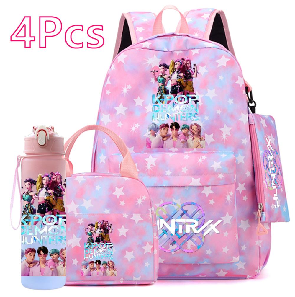4Pcs/set KPOP Printed Backpack Handbag Pencil Case Withh 750Ml Water Bottler for Teenager Boy Girl Large Capacity Bookbag Schoolbag Drinking Cup