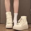 Retro white lace-up thick-soled high-top canvas shoes for women's autumn new heightening white shoes casual sports shoes