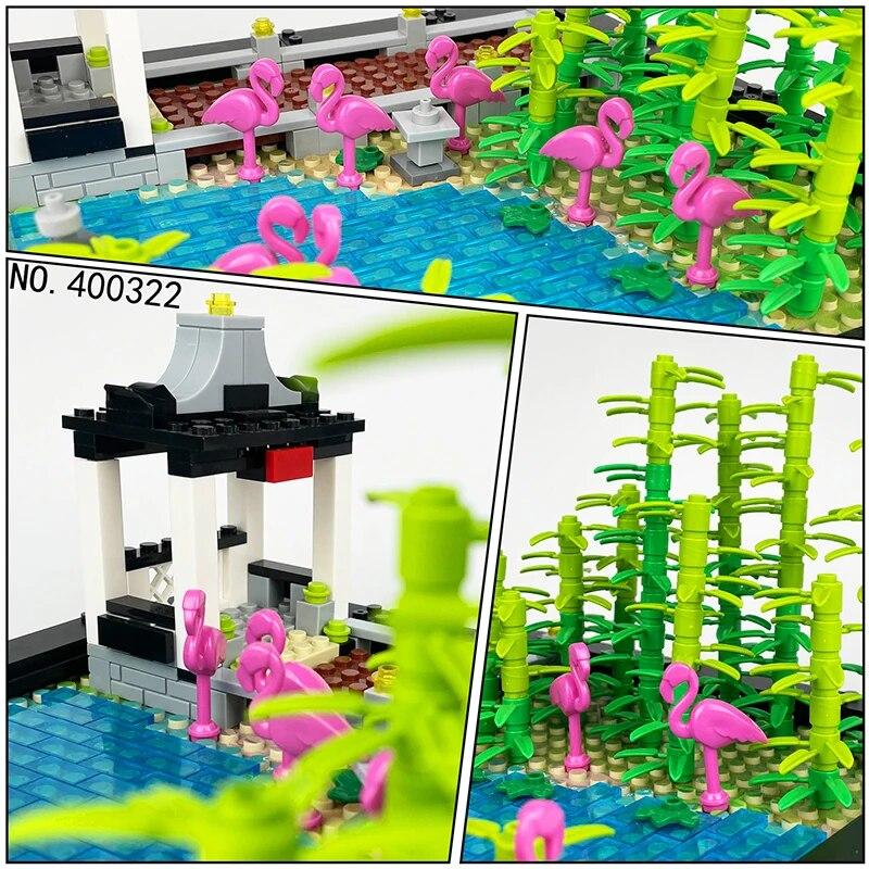Creative Diy Series Park Wetland Flamingo Scene Accessories Building Blocks Bricks Toys Gifts