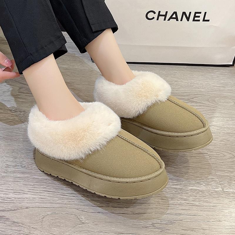 Mao Mao snow boots women's winter new thick-soled short tube thickened one-pedal large-size cotton shoes