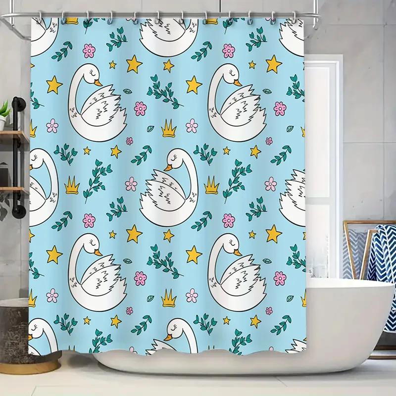

Swan Pattern Shower Curtain Waterproof Decorative Bathroom Wall Hanging Printing Home Decoration 180X240Cm Blue Flo W60H190(CM)-1 Pcs