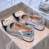 2025 New Princess Shoes French Pearl Round Buckle Velcro Girls Single Shoes Foreign Style Flat Bottom Princess Small Leather Shoes Women
