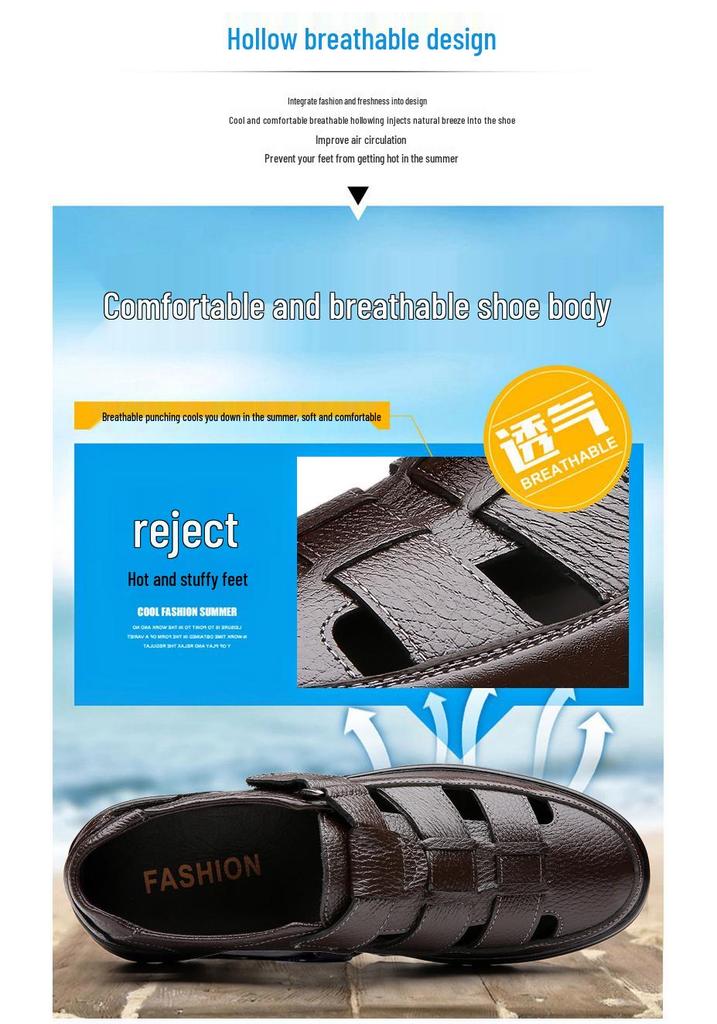 Prince Casual Genuine Leather Sandals for Men - Breathable, Non-Slip, Large Size 48, Ideal for Spring, Autumn, Summer Work.