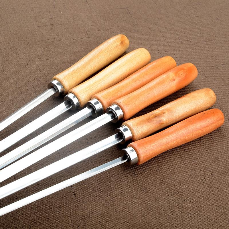 6 ks BBQ špízy 50cm V-typ dlouhá rukojeť šiš kebab grilovací tyčinka dřevěná BBQ vidlička nerezová venkovní grilovací jehla