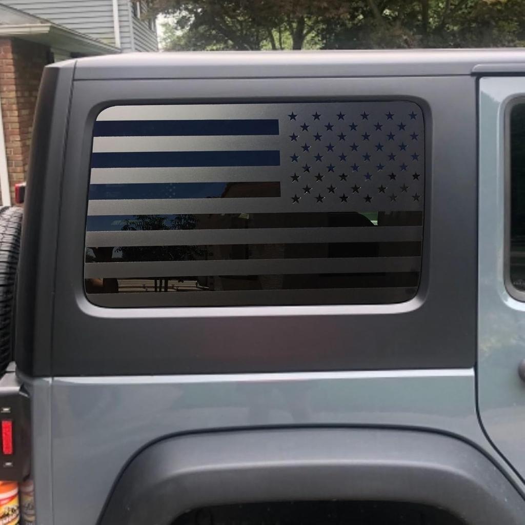 Rear Window American Flag Decal Fits Jeep Wrangler JK JKU 2011-2015 2016 2017 2018 (4-Door Version), Precut Back Side Window Glass USA Flag Vinyl