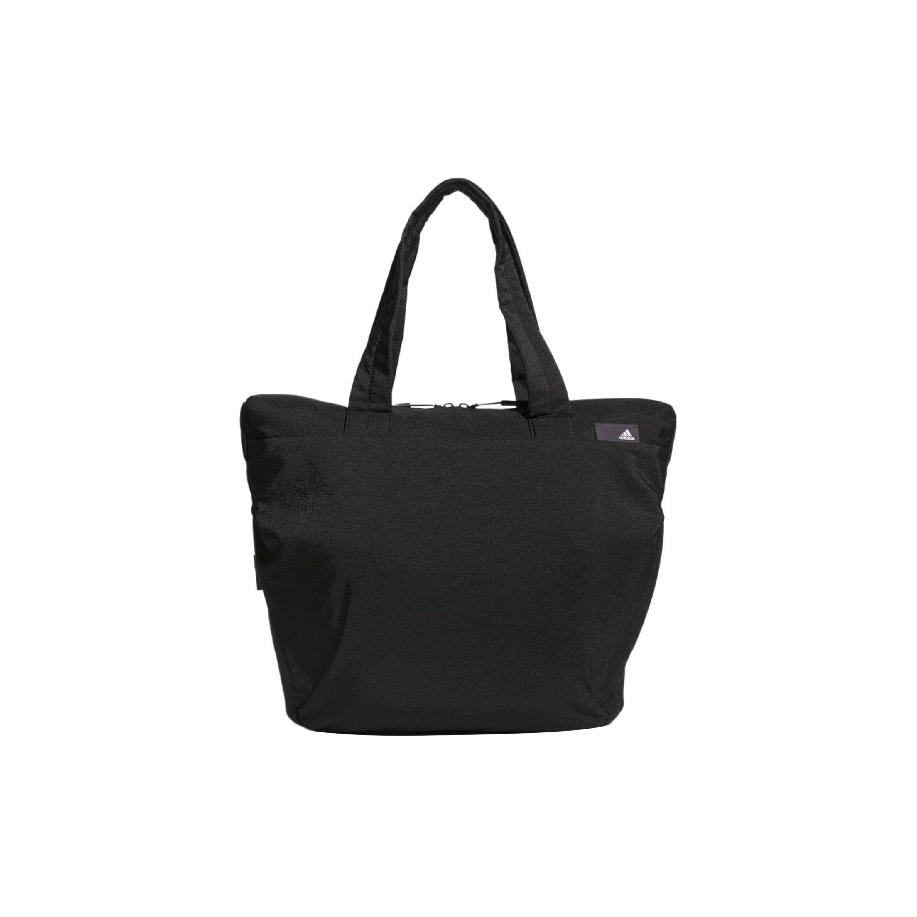 Adidas Solid Color Label Zipper Closure Nylon Shoulder Tote Bag Unisex Bags Black HY3037 Black