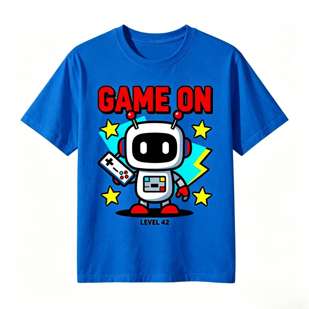 Unisexs Pure Cotton TShirt Game On Level 42 Letter Graphic Short Sleeve Retro Gamer Casual Streetwear Tops