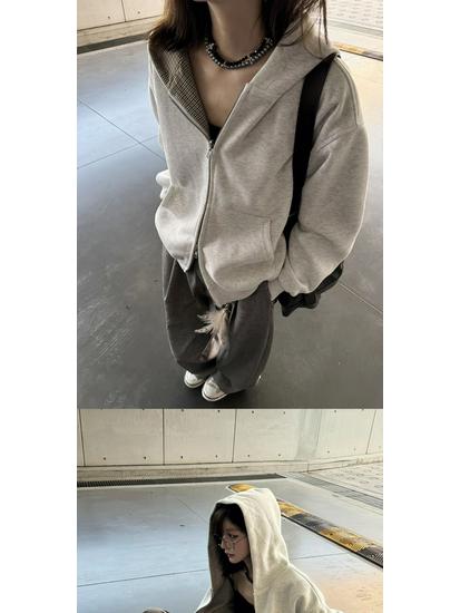Cleanfit Reversible Houndstooth Hooded Sweatshirt – Men's Autumn/Winter Heavy-weight Zip Cardigan Jacket