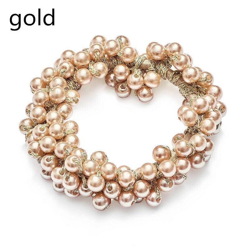 4 farben Elegante Frauen Mädchen Scrunchie Pferdeschwanz Halter Perle Perlen Gummi Seil Elastische Krawatten Haar Zubehör Perle Haar Bands