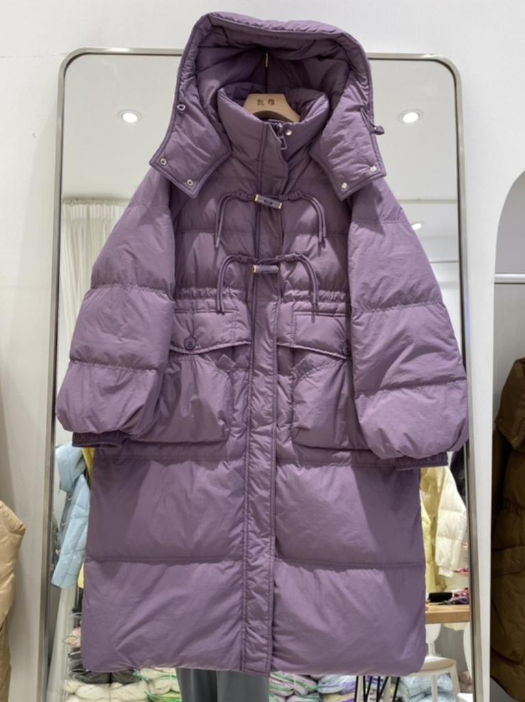 Anti-season autumn and winter new down jacket women's Chinese knot medium and long over the knee hooded waist thickened design sense niche