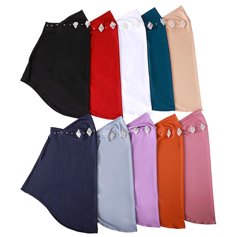 

1 шт. украсить хиджаб шарф искусственный жемчуг украшения сплошной цвет головной платок женский декор подбородок Wrap