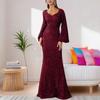Women's V Neck Bell Sleeve Skinny Fit Mid Rise Mature Maxi Sequin Dress Formal Mermaid Maxi Dress