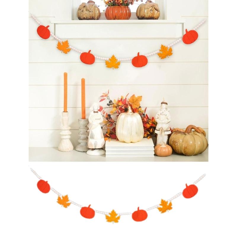 Handmade Wood Beads Ornament Fall Seasonal Decorations Thanksgiving Home Accent Pumpkin Garlands Hanging Decors