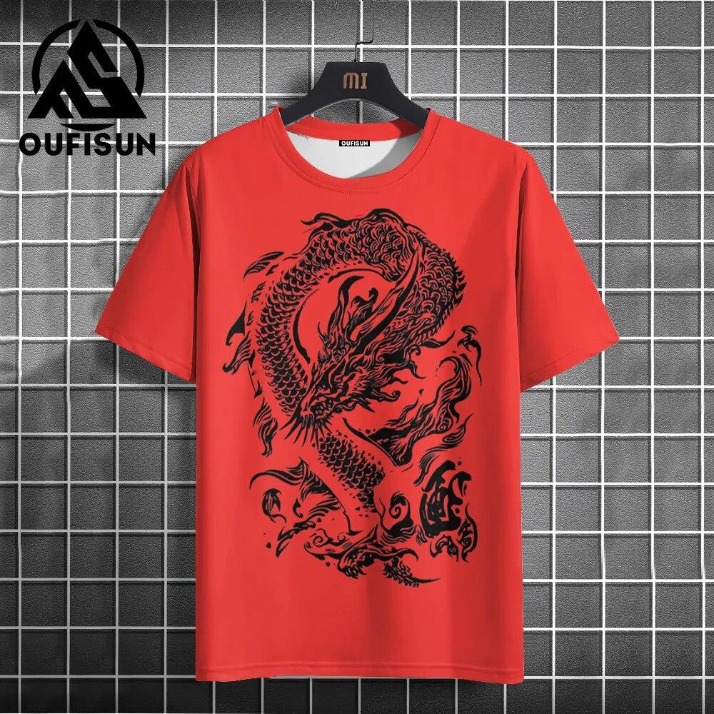 

Мужская футболка с драконом и 3d принтом, летняя уличная мода, топ с коротким рукавом, мужская футболка с круглым вырезом, большие размеры, 2024, новогодняя футболка, мужская одежда 5XL