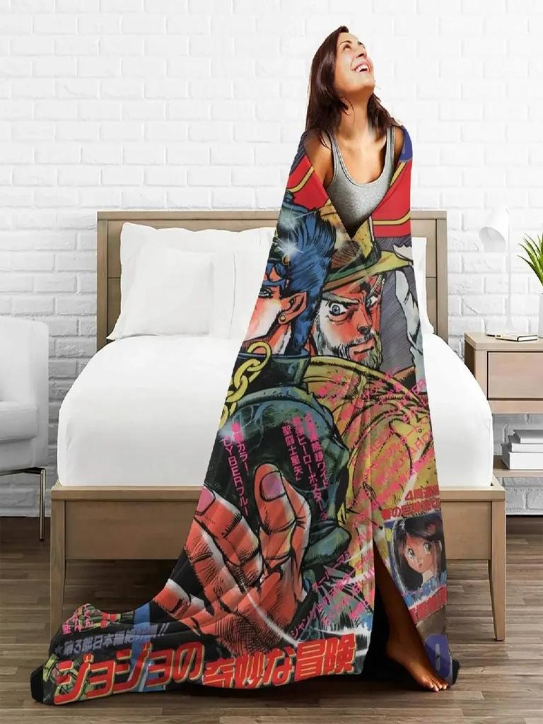 Jojo Bizarre Adventure Throw Blanket Soft Velvet Cartoon Bedspread for Sofa Couch Spring Autumn