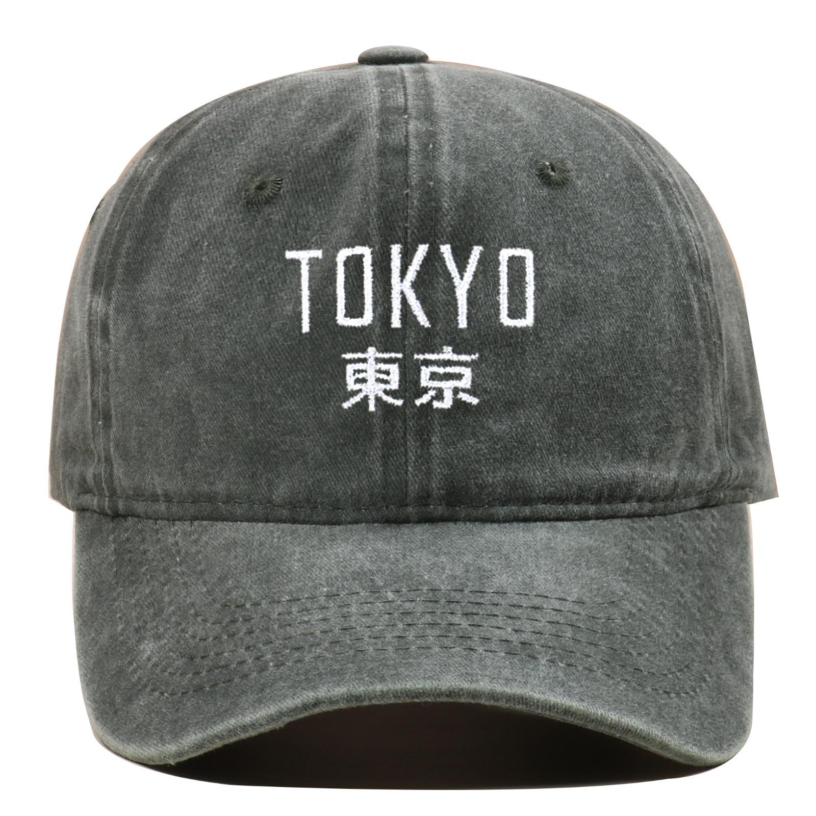 Nouvelle Casquette de Baseball Simple Lavée Lettre Tokyo Printemps Été Protection Solaire Extérieure Couple Adjustable black