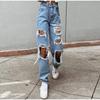 Jeans Vintage Rasgados para Mujer Streetwear Desgastado Agujero Hip Hop Cintura Alta Pantalones Moda Rectos Vaqueros Pantalones Verano Jean