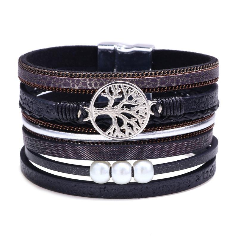 Boho Style Cross Bracelet, Light Luxury Micro-diamond Magnetic Buckle Bracelet, PU Leather Bracelet