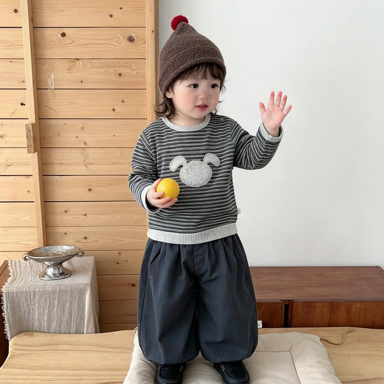Baby Boy Autumn Foreign Style Small Suit Super Cute Baby Striped Long-Sleeved T-Shirt Plus Loose Casual Bloomers Two-Piece Set