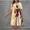Summer Ladies 3D Printed Short Sleeve Dress Fashion Versatile Trend Breathable Casual