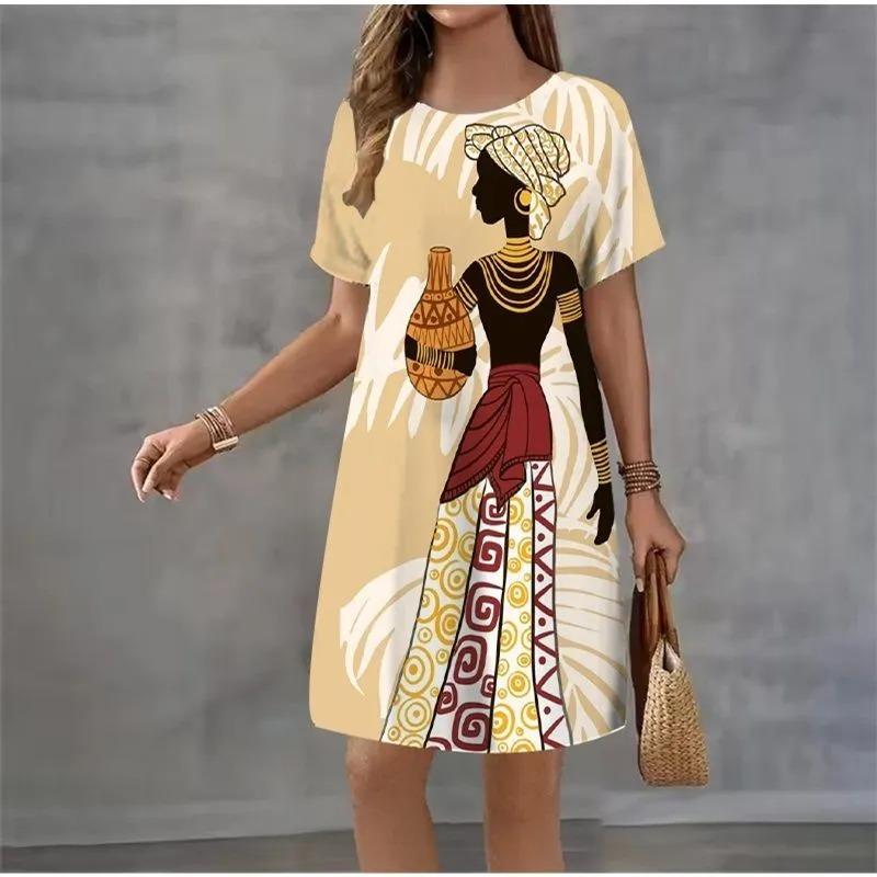 Summer Ladies 3D Printed Short Sleeve Dress Fashion Versatile Trend Breathable Casual