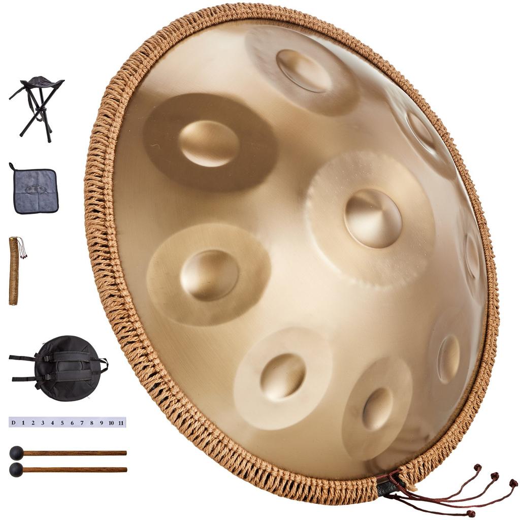 VEVOR Tambor Handpan 55,9 cm 9 Notas Ré Menor Tambor de Mão de Aço com Baquetas para Adulto
