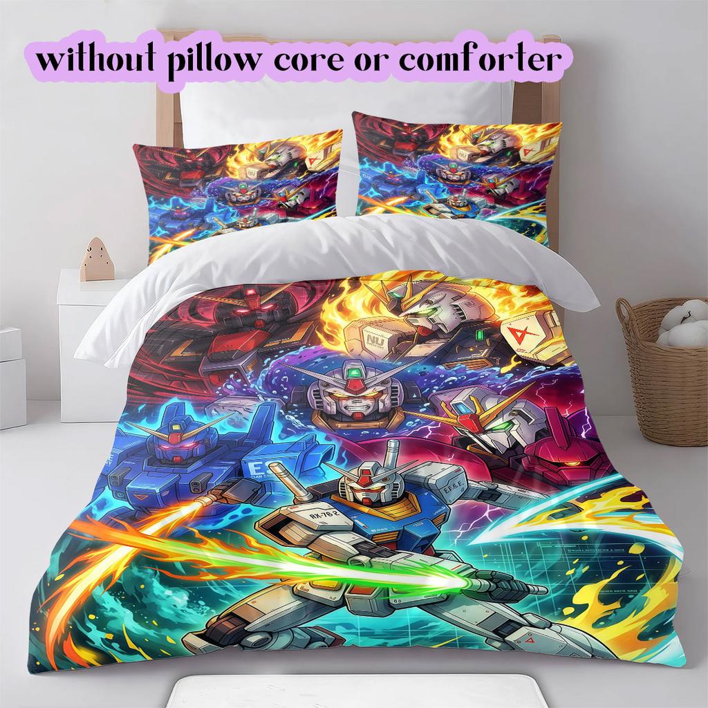 Gundam Anime Theme Duvet Cover Set,3pcs Printed Cartoon Bedding,Creative Bedroom Decor Comforter Cover for Teens_LIAN