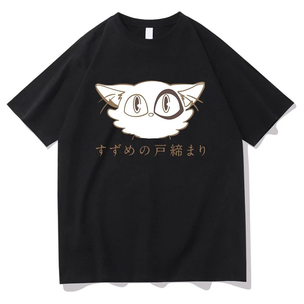 Suzume No Tojimari T Shirt Unisex/Women Aesthetic Graphic Kawaii Cat Daijin Tshirts Unisex Anime Unisexga Oversize Cotton Tees Shirts Unisex