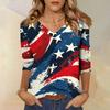 Women's Tops Three-quarter Sleeve Shirt V-neck Loose Casual Shirt Floral Print T-shirt
