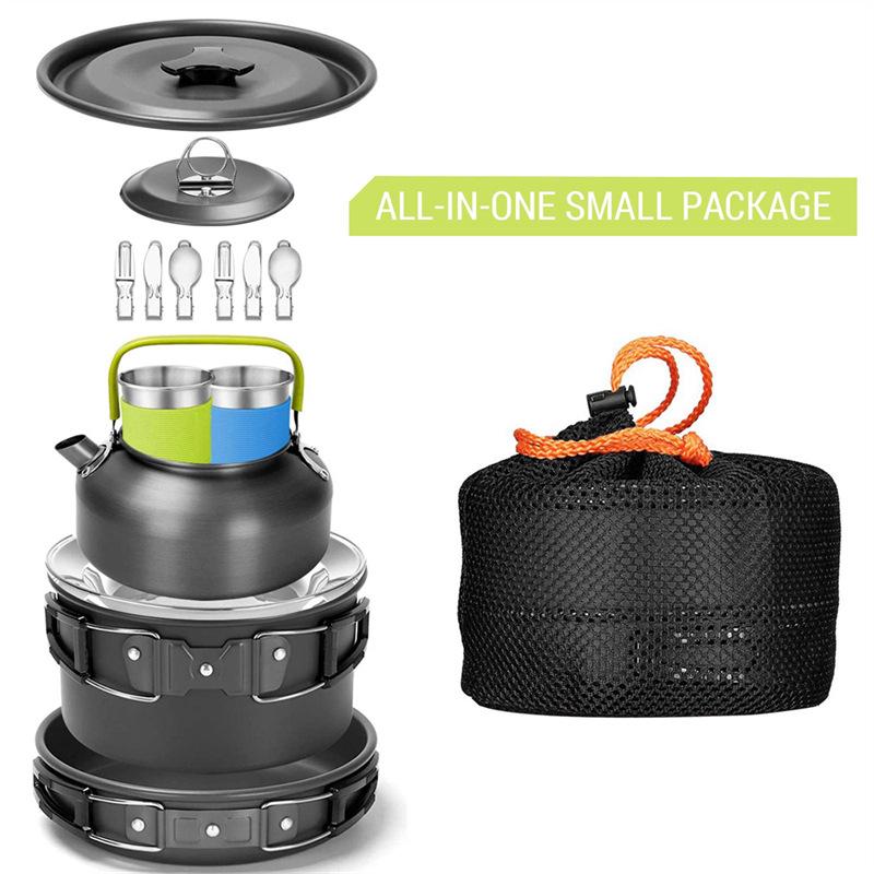 DS308 Portable Outdoor Nested Cookware and Tea Kettle Set for Camping