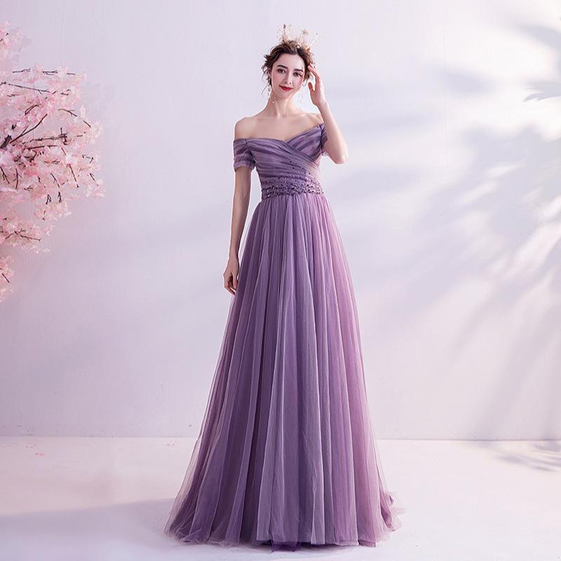 Art test dress 1011 new purple fairy elegant retro bridal wedding toast dress annual performance summer