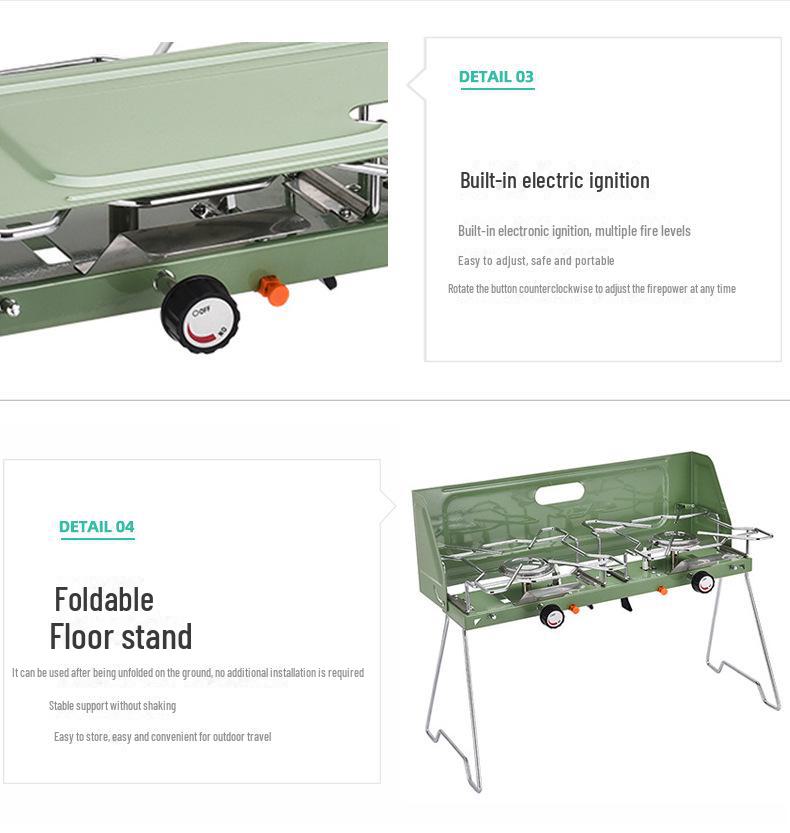 Outdoor Camping Double-Burner Gas Stove for Car Self-Driving