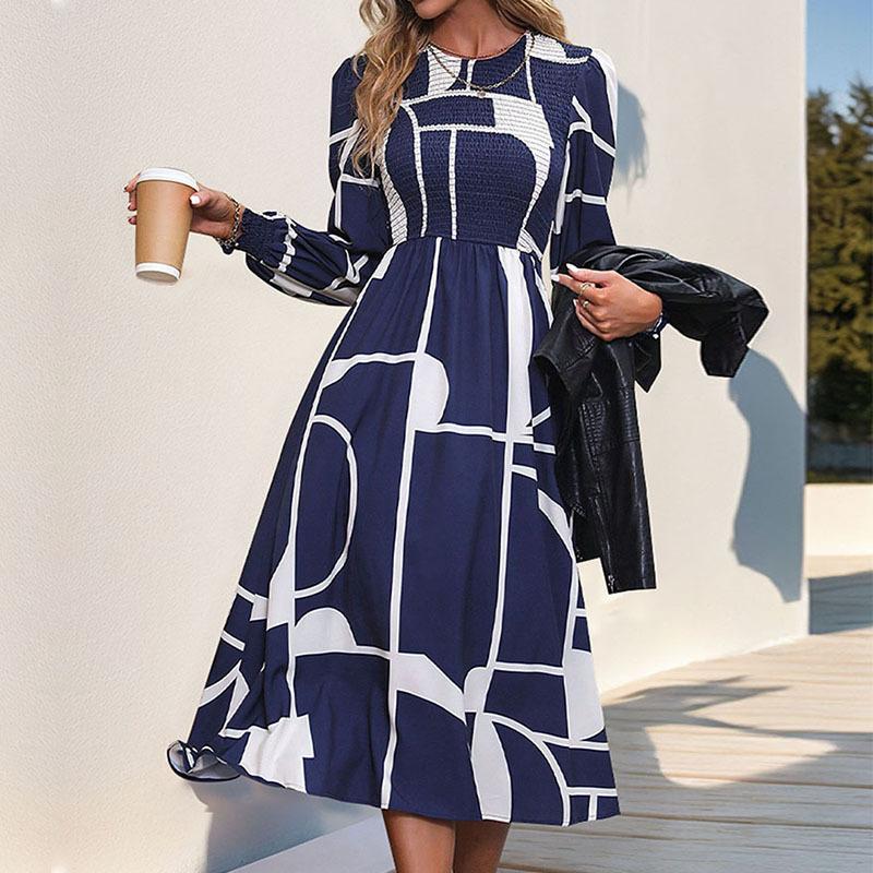 2026 new European and American autumn women s clothing long-sleeved printed dress S