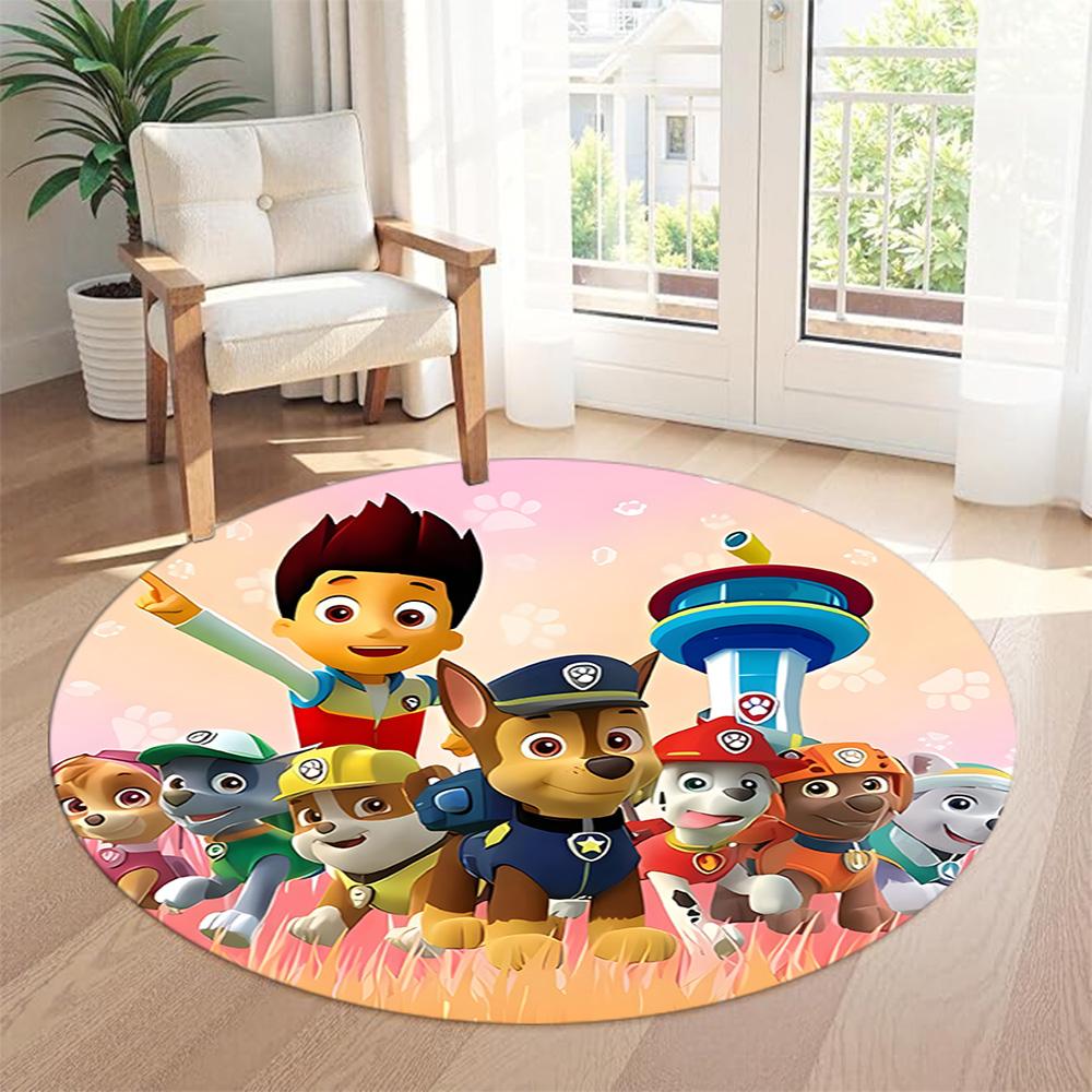 Paw Patrol Round Floor Mat Design for Entryway Dining Room Living Rooms Foyer Antislip Round Carpet Decorate Offices Gift for Festivals