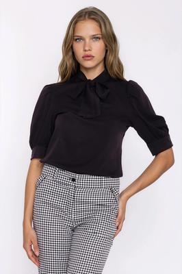 Elegant Black Blouse with Tie At the Neckline - Black 40