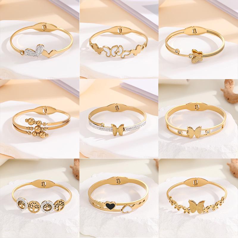 High-End Titanium Steel Women's Bracelets with Diamonds - Fashionable European & American Design, Non-Fading, Niche Style