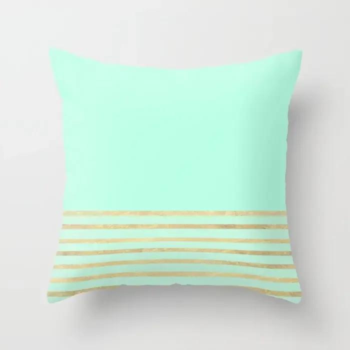 Mint Green Geometric Printed Pattern Cushion Cover for Home Living Room Sofa Decoration Square with Polyester Pillowcase