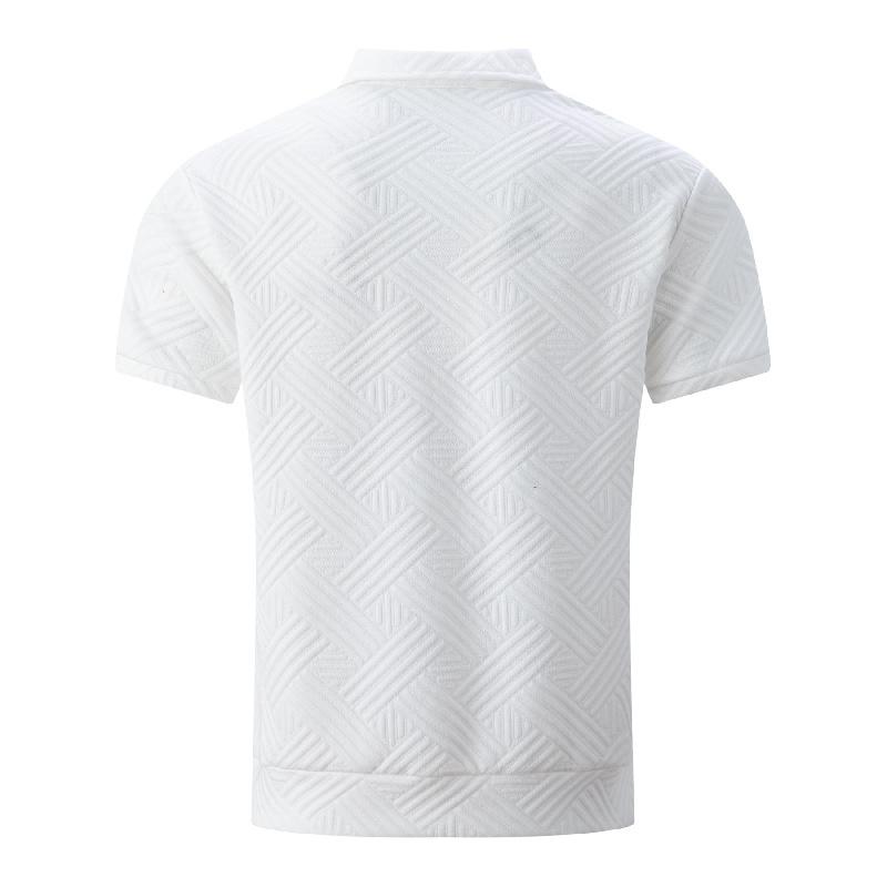 New Men's Clothing, Large Size Men's Solid Color Jacquard Lapel Casual Outdoor Zip-up Short-sleeve Jacket