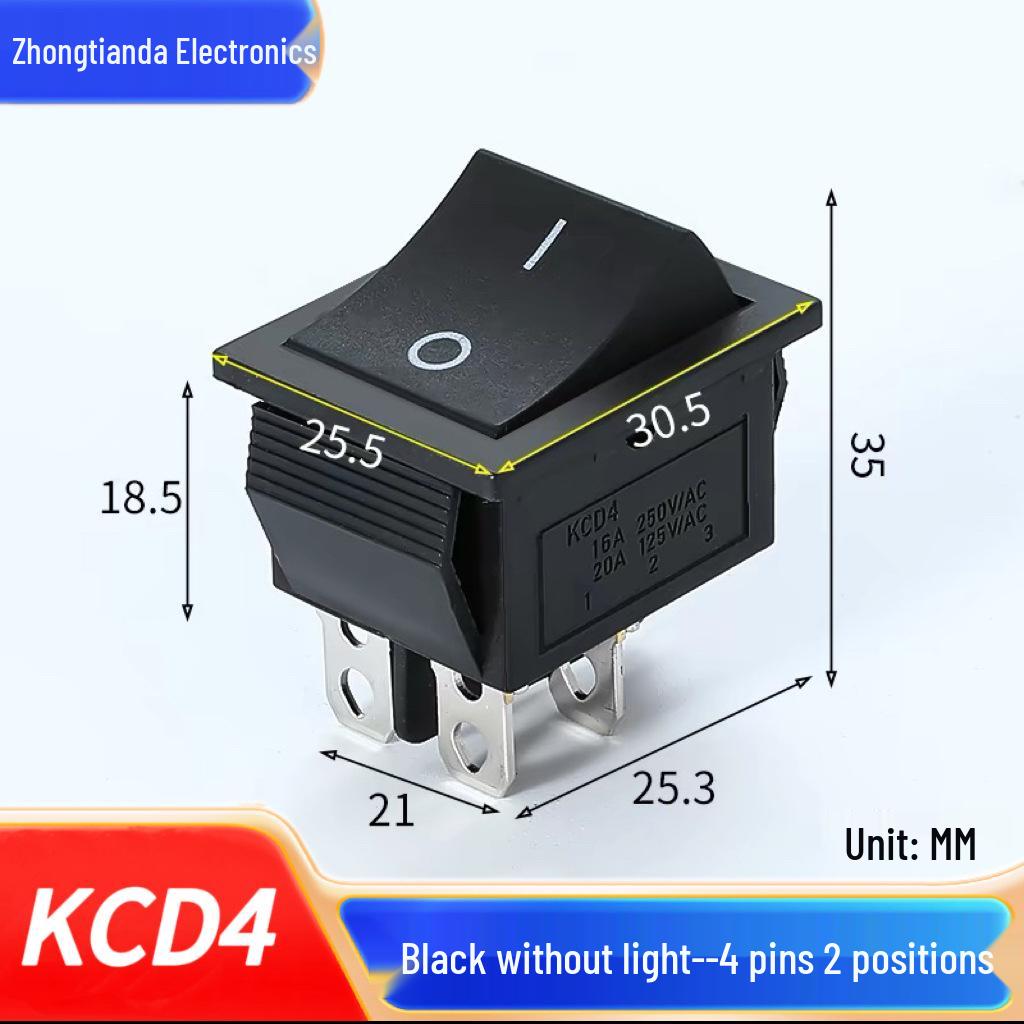 KCD4 Rocker Switch, Double Pole, 16A, 4/6 Pin with Light