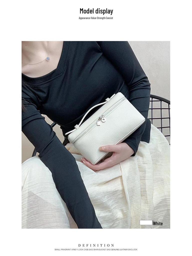 Sac Boîte à Lunch en Cuir de Vachette Pleine Fleur pour Femme, Nouveau Style 2025, Sac Blanc Porté Main/Bandoulière pour Téléphone