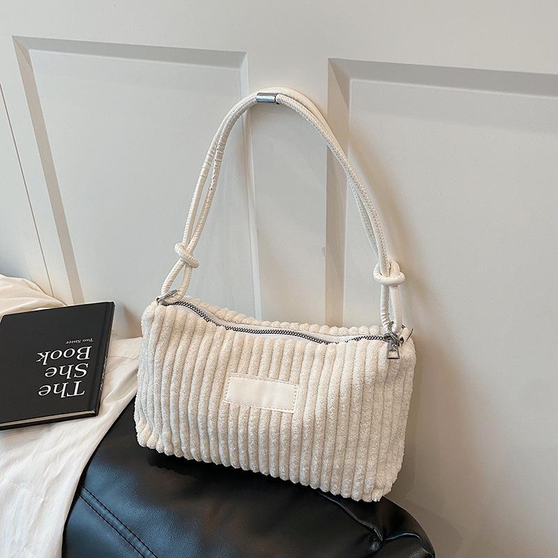 Simple Corduroy Shoulder Bags for Women Versatile Solid Color Ladies Underarm Bag Lightweight Portable Female Handbag Purse