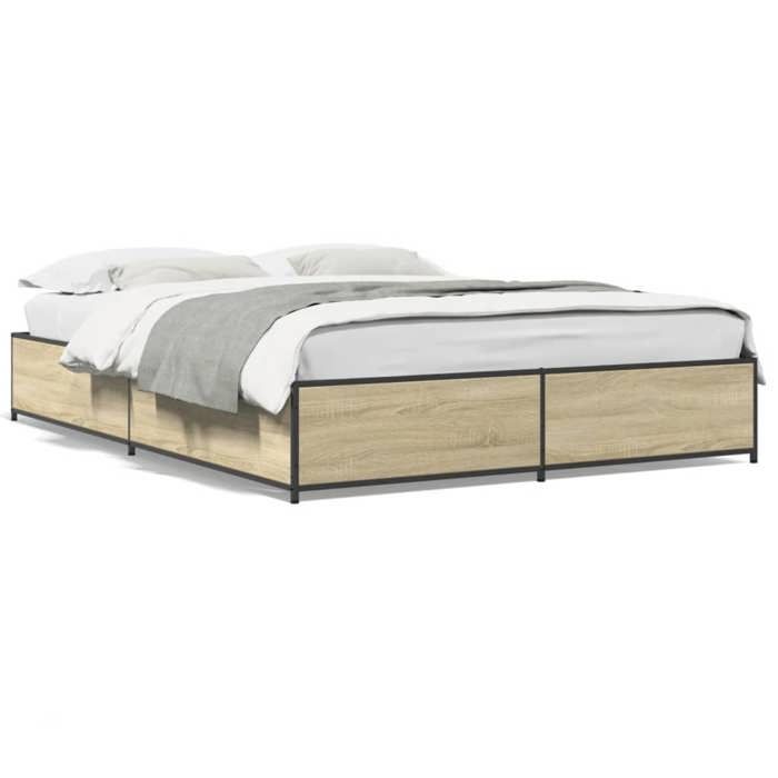 VidaXL Bed Frames Sonoma Oak 120x200 Cm Engineered Wood and Metal, Bed, Guest Bed, Double Bed, Bedroom Furniture 3279848