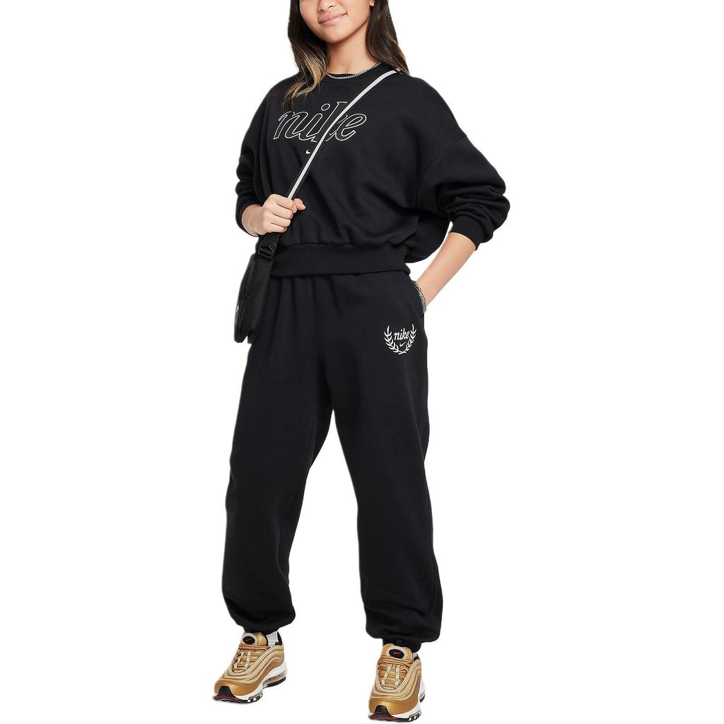 Nike Sportswear Club Lightweight Elastic Embroidered Logo Warm Fleece Pants Kids Bottoms Black White FZ5571-010