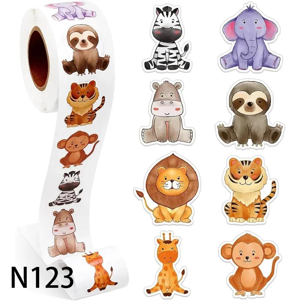 Animals Stickers 500Pcs/Roll Heterotypic Forest 2.5cm/1.0'' Art Labels Learning Rewards Adorn Gifts For Watercup Phone PC Pad