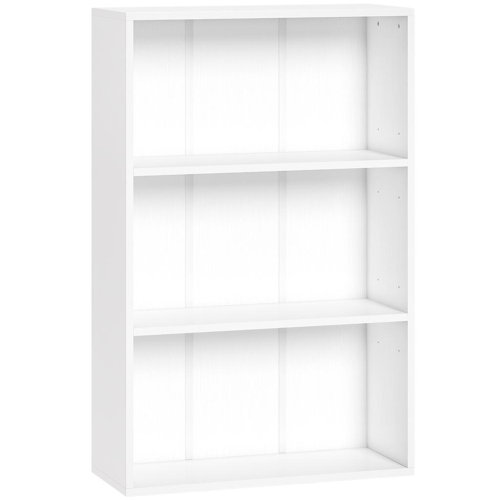 Storage Shelf Bookcase With 3 Compartments And Adjustable Shelf 60 X 24 X 93 Cm White
