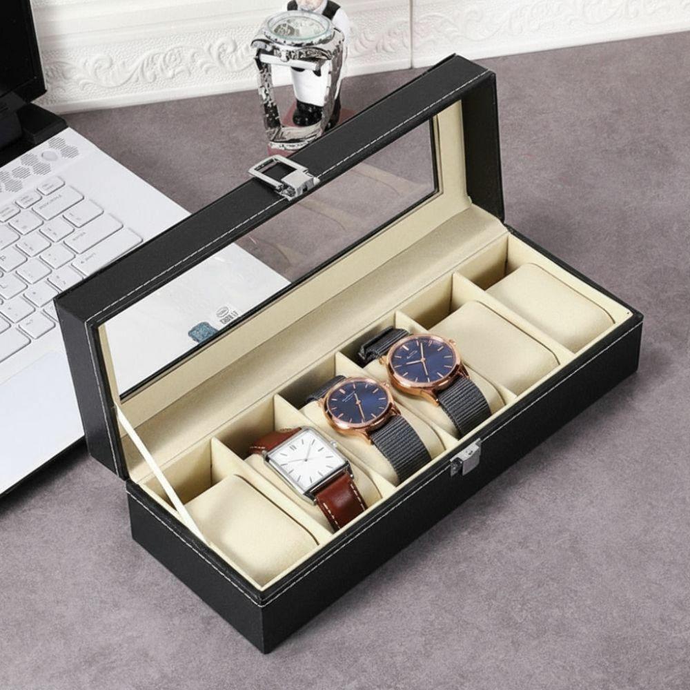 Glass Window Watch Display Box PU Leather Jewelry Display Box Watch Case Organizer  Display Case