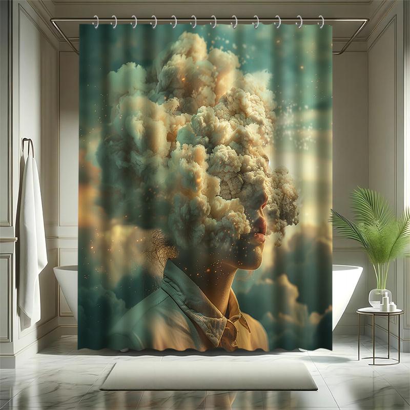 Artistic Shower Curtain Set - 12 Hooks, Water-Resistant Polyester, Abstract Design, Bathtub Divider