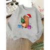 Kids Unisex Crewneck Sweatshirt, Cute Christmas Capybara Santa Hat Xmas Tree Gift Bell Print Soft Long Sleeve Pullover For Boys Girls Over 4 Years Old