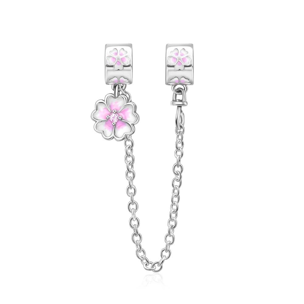 Charms Heart Beads Pink Dangle Charm Flower Pendant Diy Jewelry Fit Original Copper Bracelet Necklace Clip