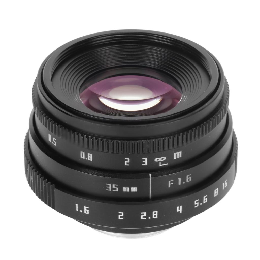 35mm Camera Lens F1.6 Large Aperture C Mount Fixed Focus Manual Focus Lens for Mirrorless Camera Bla